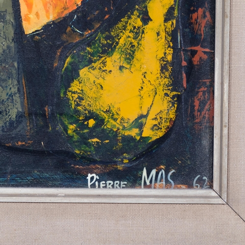 665 - Pierre Mas, abstract still life, oil on board, 1962, 38cm x 54cm, framed