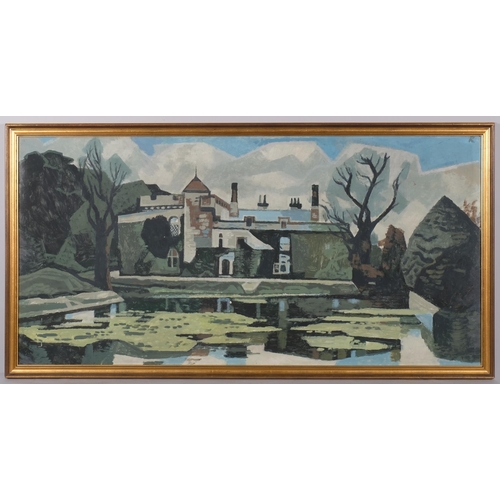 671 - Clifford Rowe, the old house, oil on board, 60cm x 120cm, framed