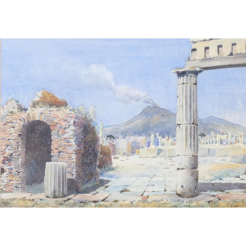 678 - Blamire, Ancient ruins near a volcano, watercolour, 35cm x 51cm, framed