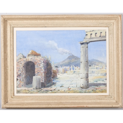 678 - Blamire, Ancient ruins near a volcano, watercolour, 35cm x 51cm, framed