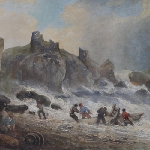 680 - Dramatic shipwreck scene, 19th century oil on canvas, unsigned, 76cm x 127cm, framed