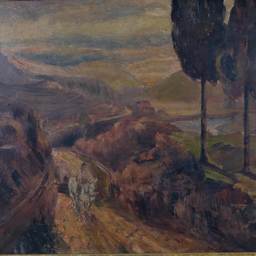 682 - Continental landscape, early 20th century oil on board, indistinctly signed, 45cm x 55cm, framed