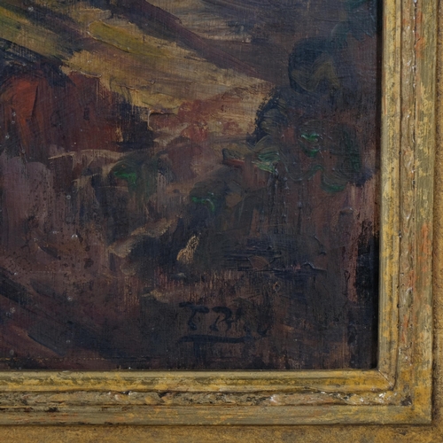 682 - Continental landscape, early 20th century oil on board, indistinctly signed, 45cm x 55cm, framed