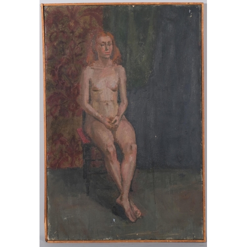 683 - Nude life study, mid-20th century oil on canvas, unsigned, 76cm x 51cm, framed