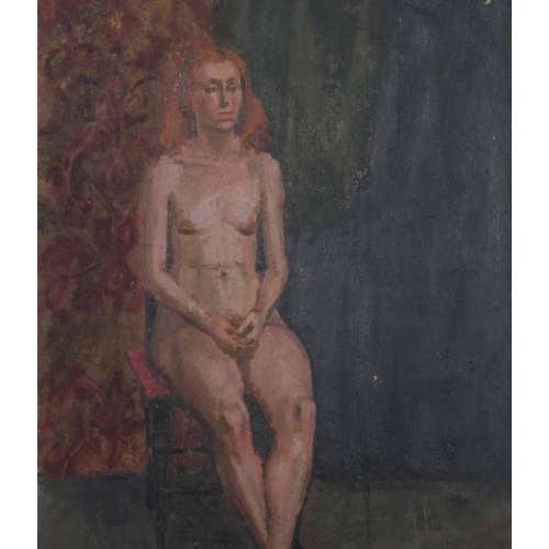 683 - Nude life study, mid-20th century oil on canvas, unsigned, 76cm x 51cm, framed