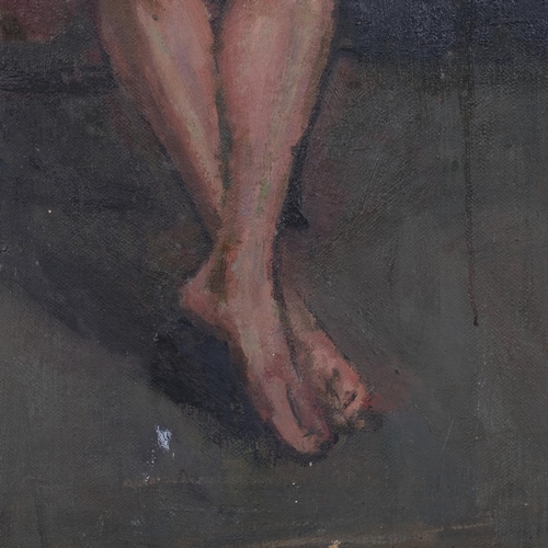 683 - Nude life study, mid-20th century oil on canvas, unsigned, 76cm x 51cm, framed