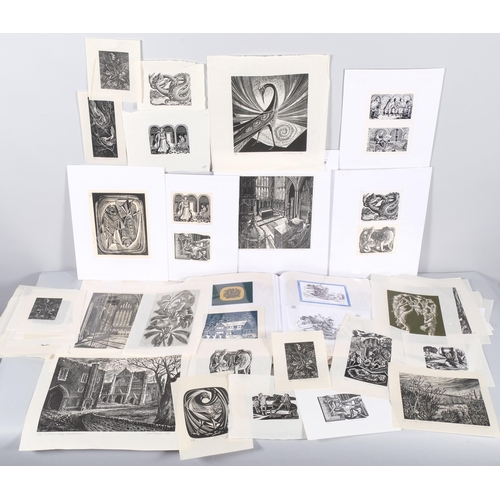 686 - Joan Freeman, group of wood engravings, mostly signed in pencil, together with a folder of works by ... 