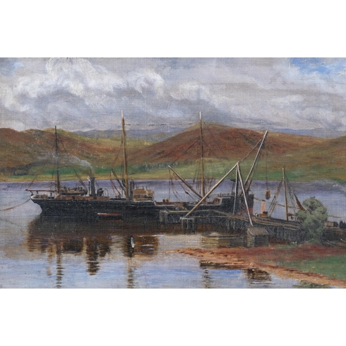 692 - Shipyard in the Highlands, late 19th/early 20th century oil on canvas, unsigned, 25cm x 41cm, framed