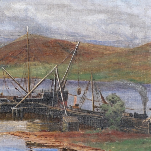 692 - Shipyard in the Highlands, late 19th/early 20th century oil on canvas, unsigned, 25cm x 41cm, framed