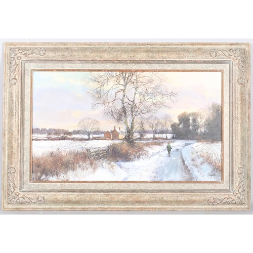 695 - Clive Madgwick RBA (1934 - 2005), winter landscape, oil on canvas, 1992, 36cm x 61cm, framed