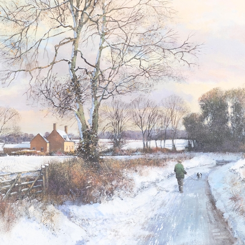 695 - Clive Madgwick RBA (1934 - 2005), winter landscape, oil on canvas, 1992, 36cm x 61cm, framed