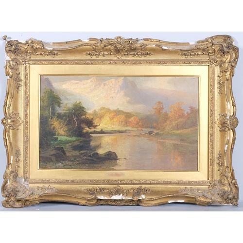 696 - Snow-capped mountain landscape, 19th century oil on board, unsigned, 30cm x 50cm, framed