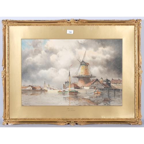 700 - Louis van Staaten, Dutch river scene, watercolour, 40cm x 60cm, framed