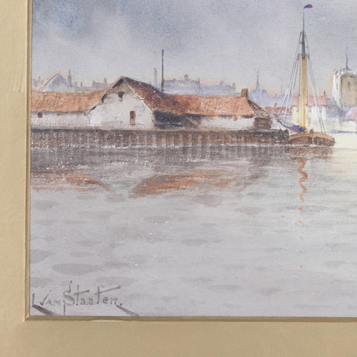 700 - Louis van Staaten, Dutch river scene, watercolour, 40cm x 60cm, framed