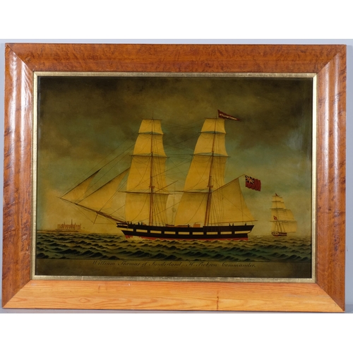 704 - Ship portrait, William Thomas of Sunderland, reverse print behind glass, framed, overall frame dimen... 