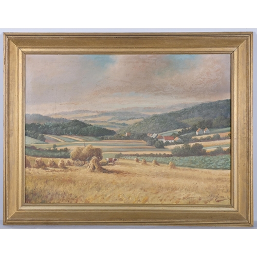 705 - Wilhelm Hormann (born 1916), harvest landscape, oil on canvas, 70cm x 95cm, framed