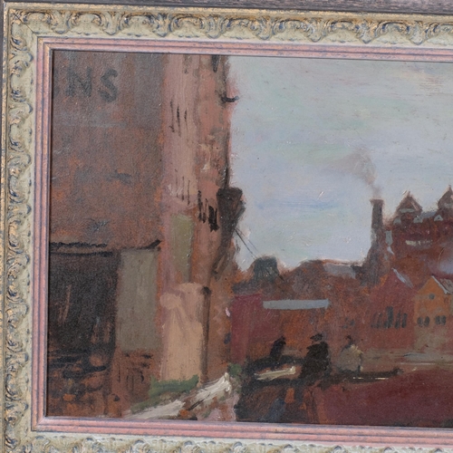 706 - Fred Cuming RA (1930 - 2022), River Medway in Maidstone, oil on board, 20cm x 80cm, framed