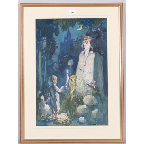 709 - Richard Ogle, fairytale illustration, watercolour, 53cm x 36cm, together with 3 other paintings and ... 