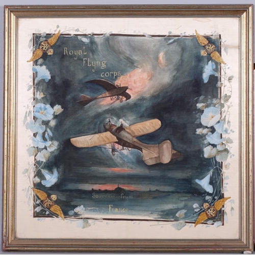 710 - L Ballard, torpedoed ship, oil on board, 1949, 35cm x 48cm, Royal Flying Corps print on silk, search... 