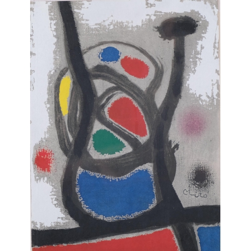 713 - Joan Miro, abstract, pochoir, 1967, printed by Jacomet, sheet 31cm x 20cm, framed