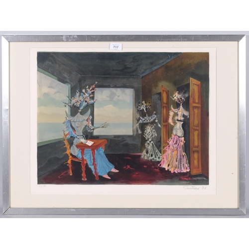 717 - Lucien Coutaud, surreal interior, original lithograph, 1976, signed in pencil, no. 49/180, image 43c... 