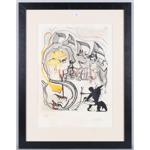 718 - Salvador Dali, angel of dada and surrealism, 1971, Transworld Art lithograph/etching, signed in penc... 