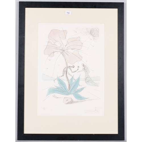 719 - Salvador Dali, flower and figure, 1973, Transworld Art lithograph/etching, signed in pencil, no. 31/... 