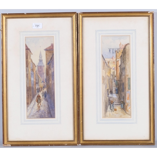 721 - Charles John de Lacy (1856 - 1936), pair of Ostende street scenes, watercolour, 32cm x 11cm, framed