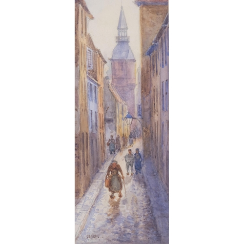 721 - Charles John de Lacy (1856 - 1936), pair of Ostende street scenes, watercolour, 32cm x 11cm, framed