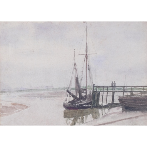 722 - Bernard Sickert (1862 - 1932), boats on an estuary, watercolour, 26cm x 36cm, framed