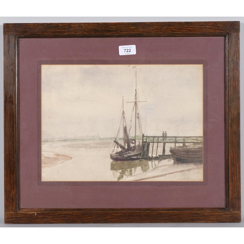 722 - Bernard Sickert (1862 - 1932), boats on an estuary, watercolour, 26cm x 36cm, framed