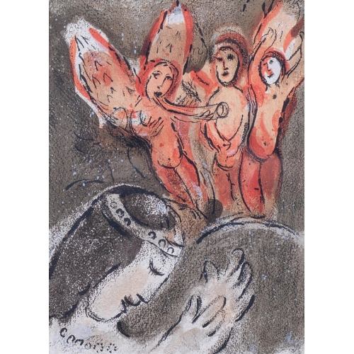 726 - Marc Chagall, Sarah and the angels, original lithograph, circa 1950, 35cm x 26cm, framed