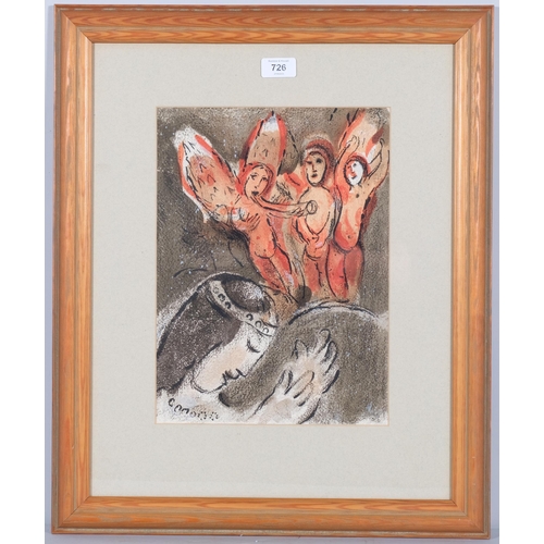 726 - Marc Chagall, Sarah and the angels, original lithograph, circa 1950, 35cm x 26cm, framed