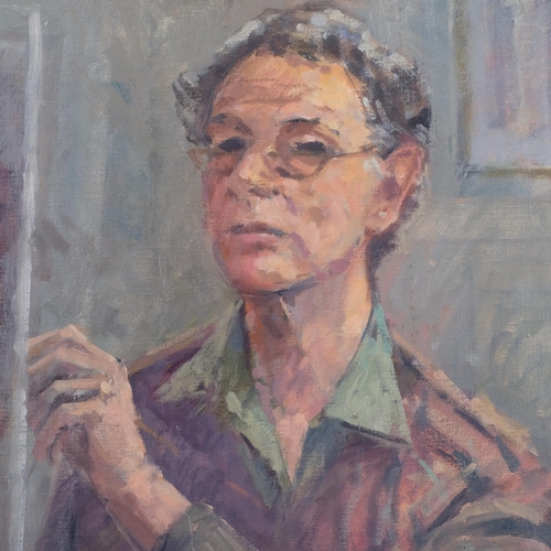 734 - Portrait of an artist, mid-20th century oil on canvas, unsigned, 45cm x 35cm, framed