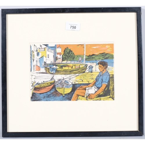 750 - John Minton (1917-1957), lithograph in colours on wove paper, Corsican Harbour, 21.5cm x 14.5cm, mou... 