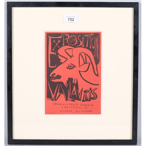 752 - Pablo Picasso (1881-1973), lithograph in colours on paper, Exposition Vallauris 1952, 21.5cm x 14.5c... 