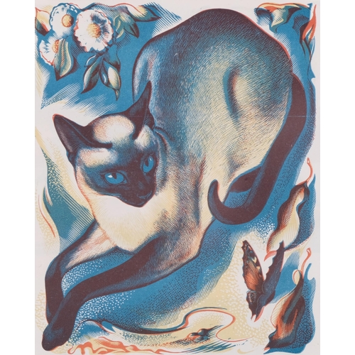 755 - Agnes Miller Parker (1895-1980), wood engraving in colours on paper, Siamese Cat (1939), mounted, fr... 