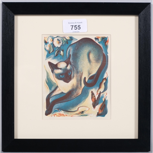 755 - Agnes Miller Parker (1895-1980), wood engraving in colours on paper, Siamese Cat (1939), mounted, fr... 