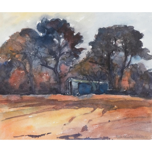 756 - Fyffe Christie (1918-1979), watercolour on paper, Barn near Datchworth, 19cm x 22cm cm., signed and ... 