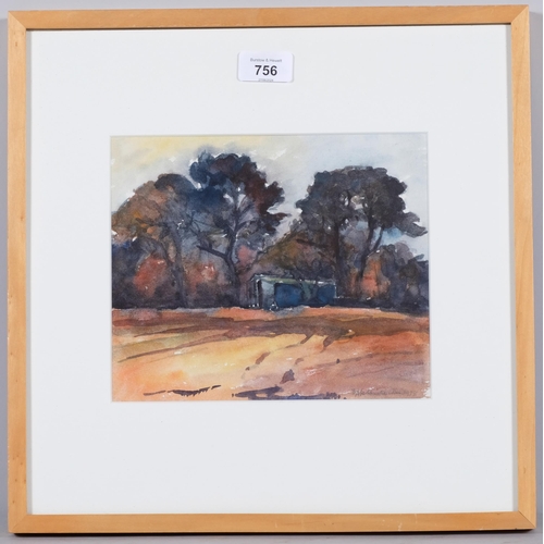 756 - Fyffe Christie (1918-1979), watercolour on paper, Barn near Datchworth, 19cm x 22cm cm., signed and ... 