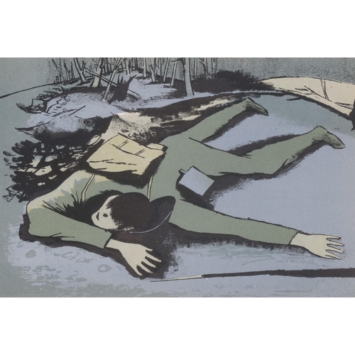 757 - William Scott (1913-1989), original lithograph in colours on paper, Dead Soldier, 13cm x 20cm, mount... 