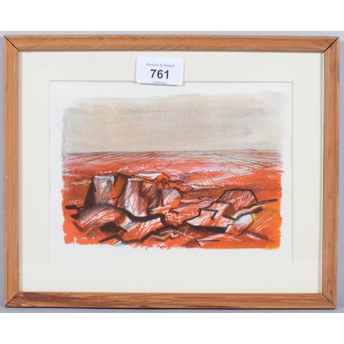 761 - John Piper (1903-1992), drawing lithographed in colours on paper, Red Rocks, from The Traveller, 13.... 