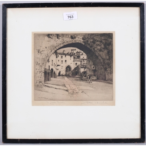 763 - Albany E.Howarth (1872-1936), etching on paper, Arca della Conca, Perugia, signed and dedicated in p... 