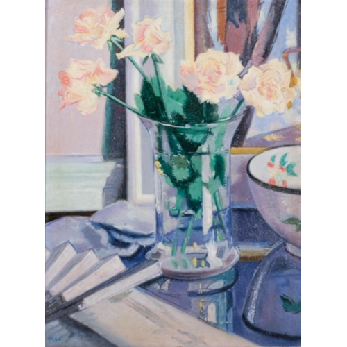 769 - Colourist style still life roses, contemporary oil on board, 41cm x 31cm, framed