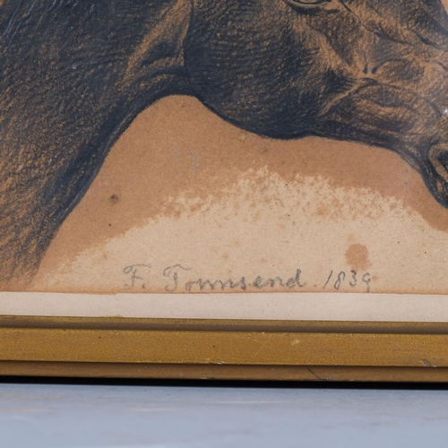 776 - F Townsend, portrait of a horse, charcoal on paper, 1839, 12cm x 19cm, framed