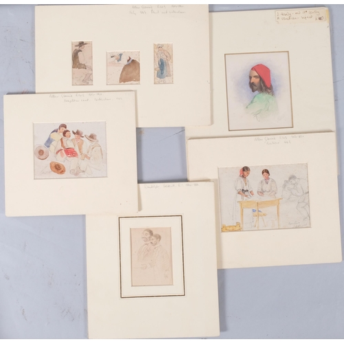 779 - A group of 5 x 19th century watercolours, including works by Randolph Caldecott, Arthur Glennie x3, ... 