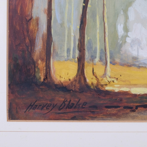 782 - Harvey Blake, watercolour and oil on paper, woodland scene,  signed, 28 x17.5cm, framed