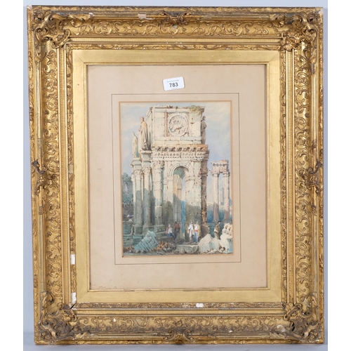 783 - Manner of Smauel Prout, watercolour continental classical ruins, unsigned, 30x 21cm, gilt gesso fram... 