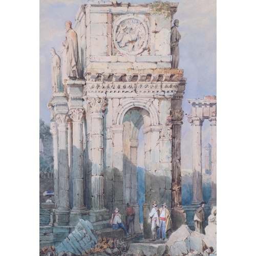 783 - Manner of Smauel Prout, watercolour continental classical ruins, unsigned, 30x 21cm, gilt gesso fram... 