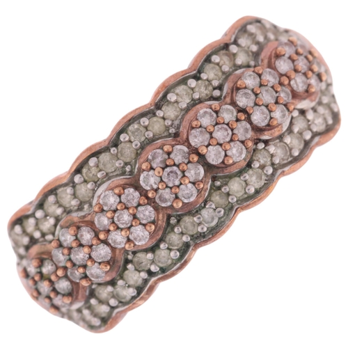 1287 - A 9ct rose gold diamond flowerhead half eternity ring, set with modern round brilliant-cut diamonds,... 